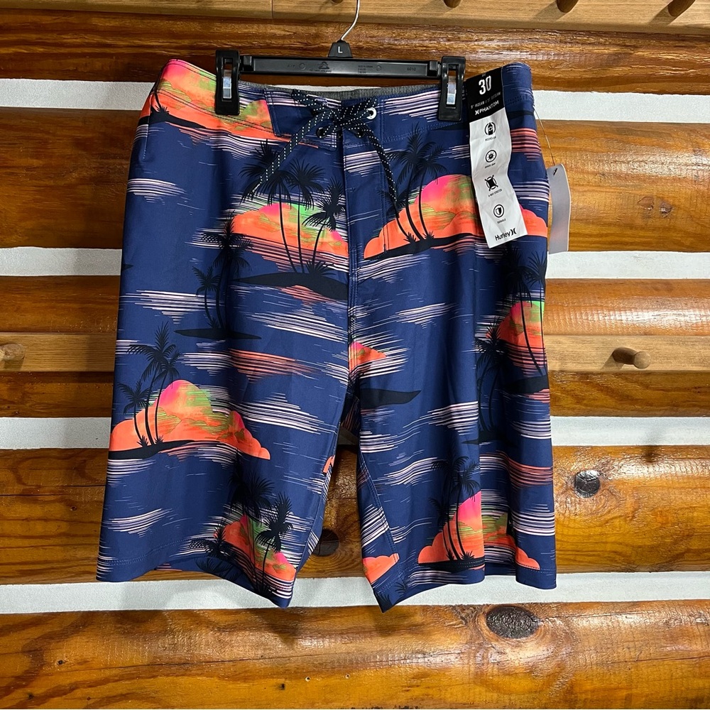 Hurley Navy and Coral Tropical Board Shorts